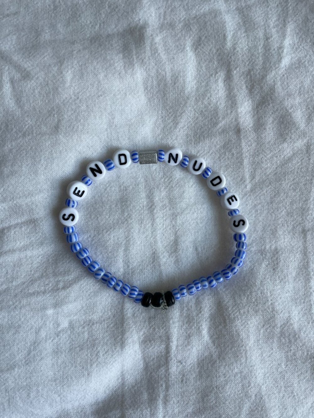 Beaded Letter Bracelet, Blue, White, OS